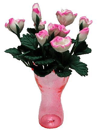 (image for) Pink & White Roses in Pink Ruffled Vase 12pc