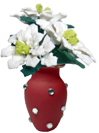 (image for) White Poinsettias in Red Jeweled Vase