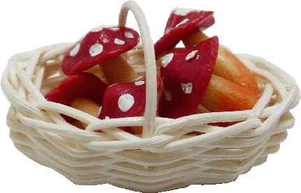 (image for) Red & White Mushrooms in Basket w/ Handle