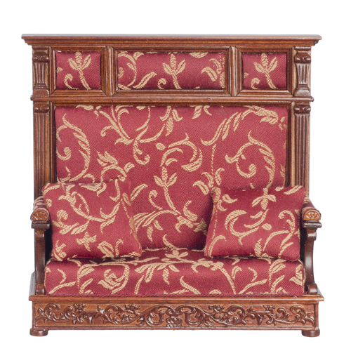 (image for) Tudor Hall Couch Red Pattern Upholstered - Walnut