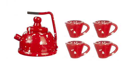 (image for) Tea Set Spatterware Red 5pc