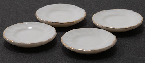 (image for) Fluted Plate w/ Gold Edge White 4pc