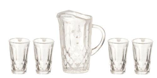 (image for) Diamond Cut Pitcher w/ 4 Glasses - Clear