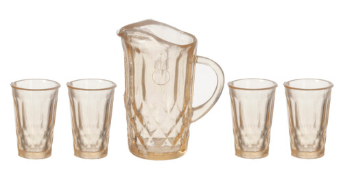 (image for) Diamond Cut Pitcher w/ 4 Glasses - Amber