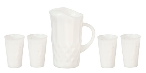 (image for) Diamond Cut Pitcher w/ 4 Glasses - White