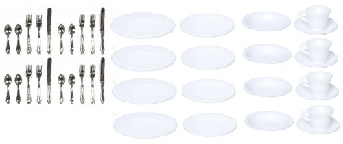 (image for) White Dishes w/ Silverware 40pc