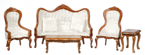 (image for) Victorian Living Room Set - White & Walnut - 5pc