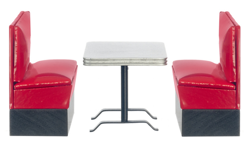 (image for) 1950s Booth Table Set - Red & Silver - 3pc