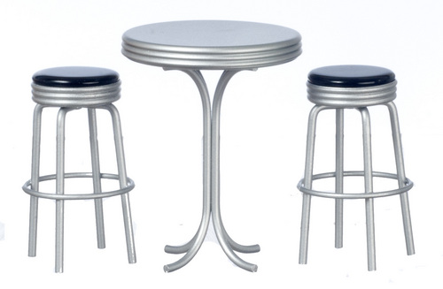 (image for) 1950s Tall Table & Stools - 3pc - Black