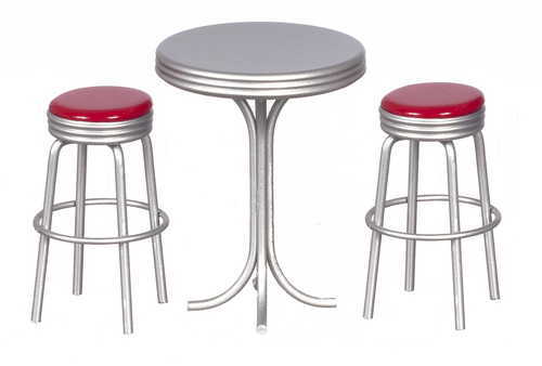 (image for) 1950s Tall Table & Stools - 3pc - Red