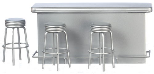 (image for) 1950s Serving Counter & 3 Stools - Silver