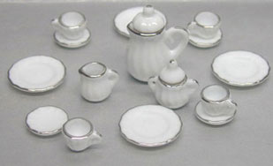 (image for) 17pc Dinner Set White China with Silver Trim