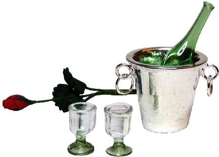 (image for) Champagne Bucket w/ Champagne Bottle, 2 Glasses & Red Rose