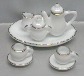 (image for) White w/ Silver Trim Tea Set 10pc