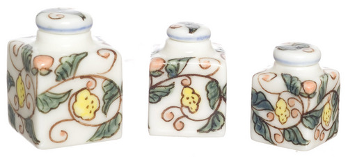 (image for) 3pc Hand Painted Square Canister Set