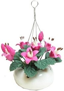 (image for) Pink Flowers Hanging in White Pot