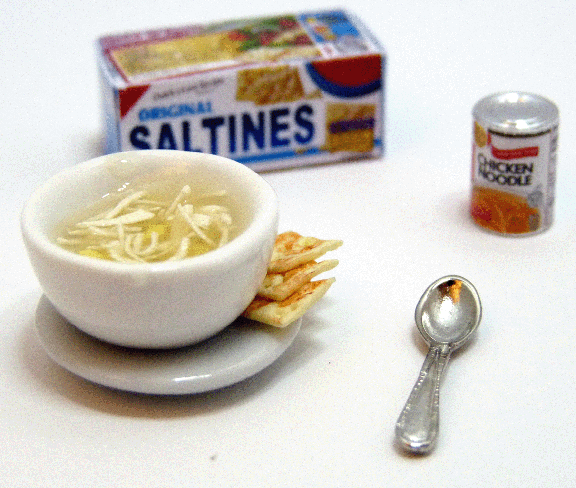 (image for) Chicken Soup, Saucer, Crackers, Soup, Spoon