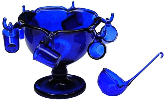 (image for) Blue Punch Bowl Set w/ Ladle & 6 Glasses