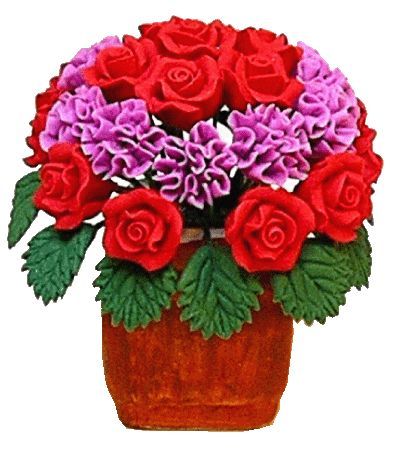 (image for) Red Roses and Purple Carnations in Planter