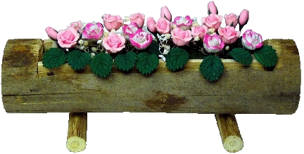 (image for) Pink/White Roses in Log Planter