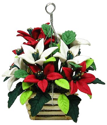 (image for) Red/White Poinsettias Hanging Basket