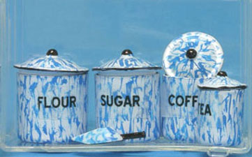 (image for) Blue Country Style Enamel 4pc Canister Set /w Scoop