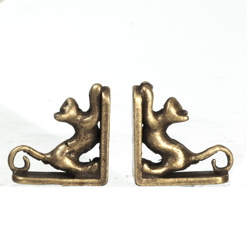 (image for) Antique Brass Cat Bookends Set