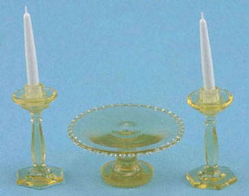 (image for) Amber Cake Plate & Two Candle Holders