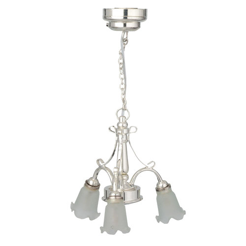 (image for) LED 3-Arm Silver Frosted Down Tulip Shade Chandelier