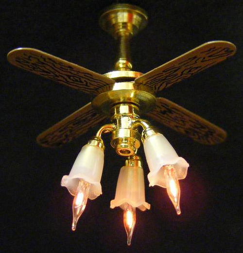 (image for) 1/2in Scale Ceiling Fan w/ 3 Tulip Shades