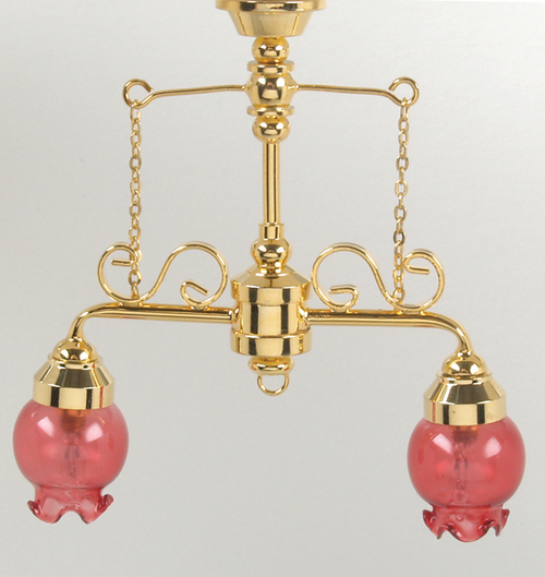 (image for) 2 Down Arm Chandelier w/ Pink Glass Shades 12v