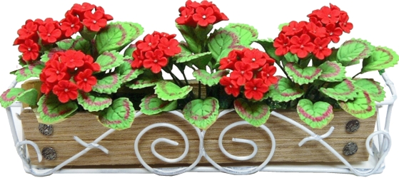 (image for) Red Geraniums in Scroll Iron Long Planter