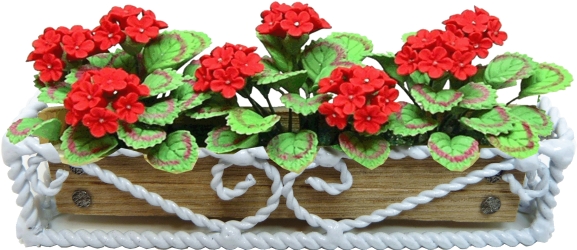 (image for) Red Geraniums in Braided Iron Long Planter