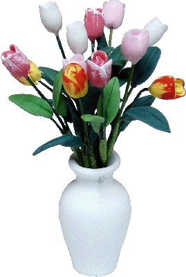 (image for) Dozen Asstorted Tulips in a White Vase